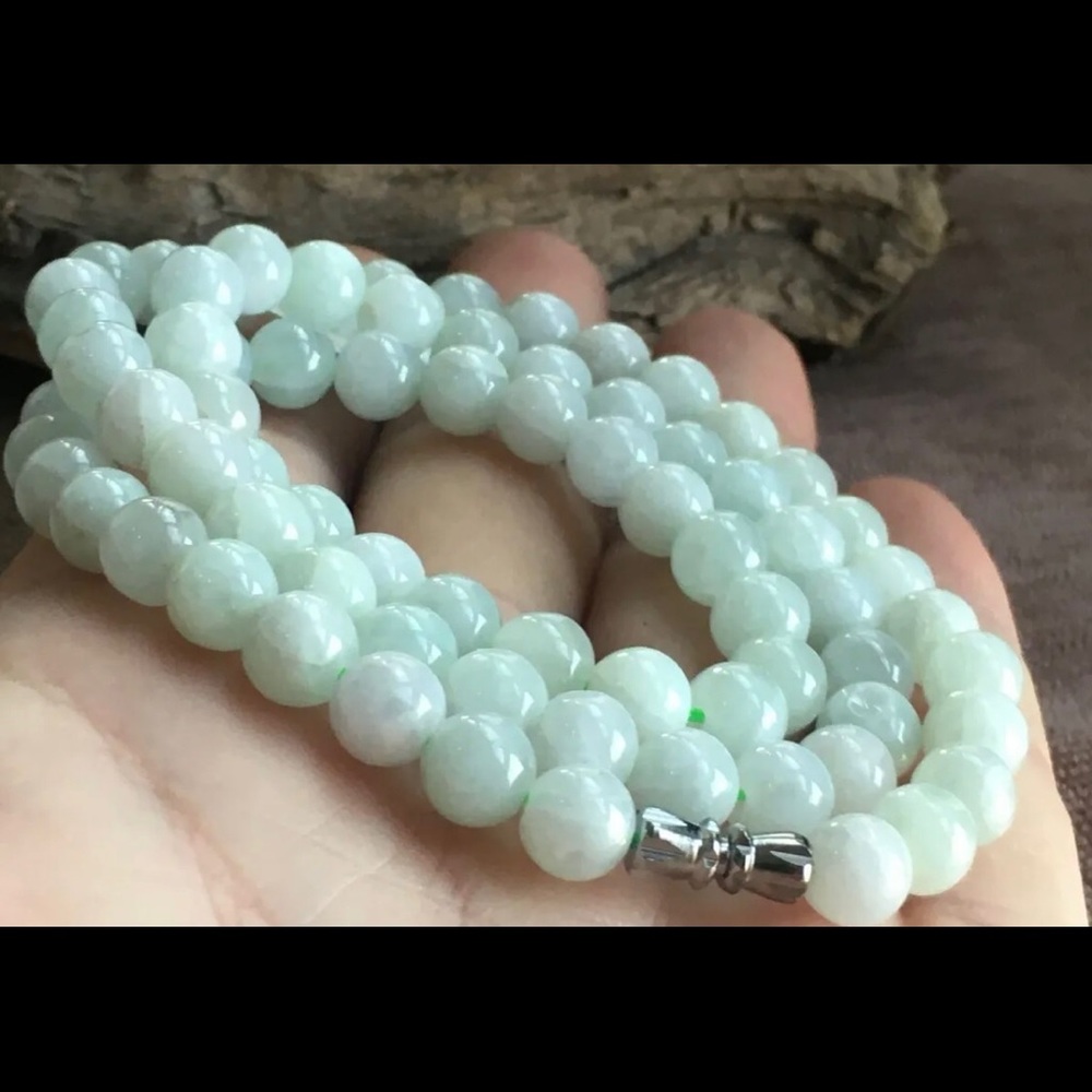 8mm 100% Natural A  Green Emerald Jade Beads ~Necklace Have certificate-3669